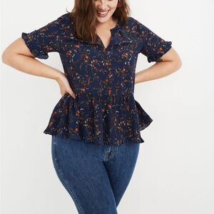 Madewell Silk Stanza Ruffle Hem Top